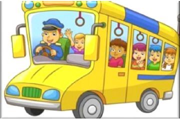 Immagine stilizzata di scuolabus con bambini.