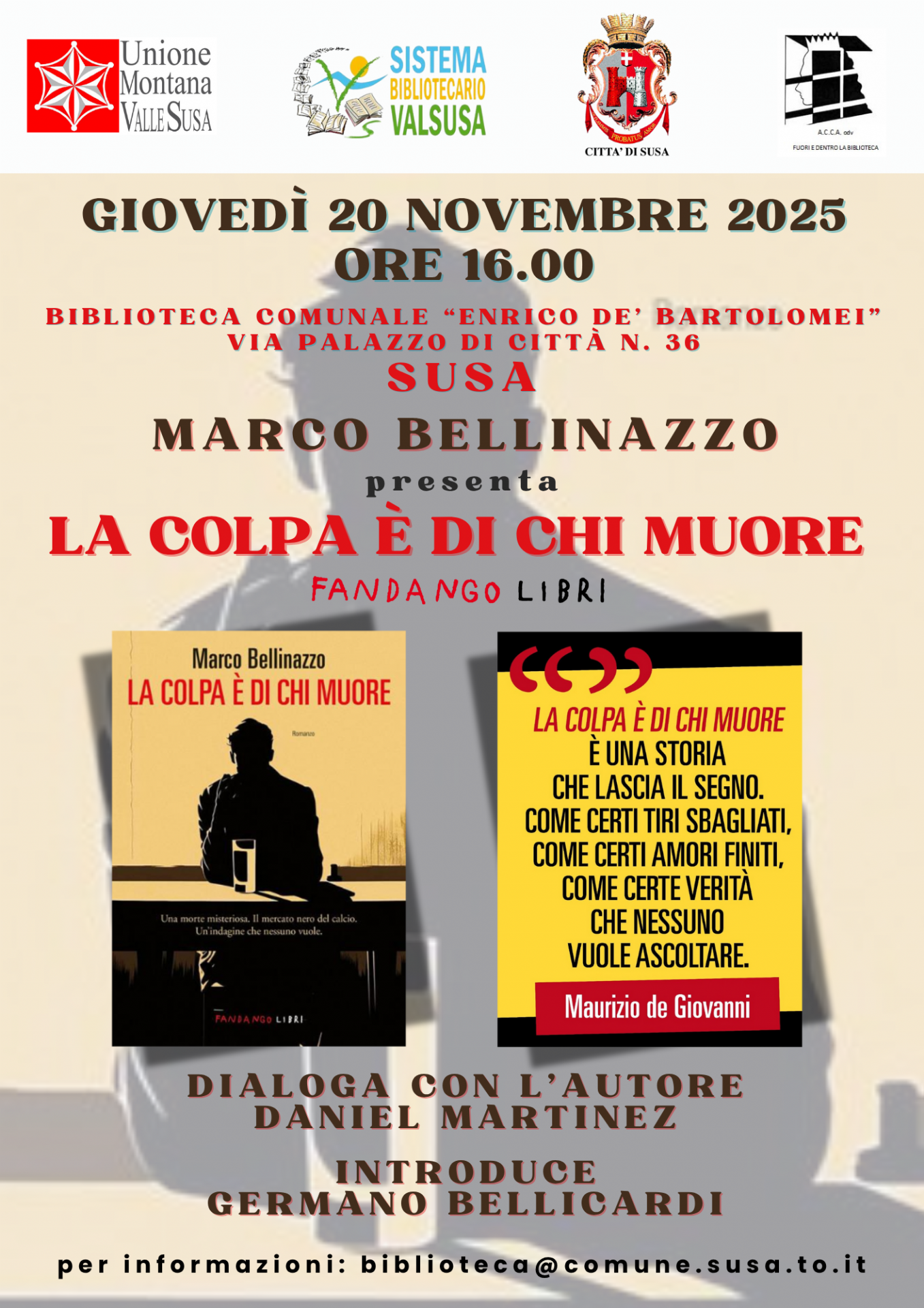 locandina della presentazione del libro La colpa è di chi muore