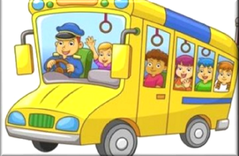 Immagine stilizzata di scuolabus con bambini.
